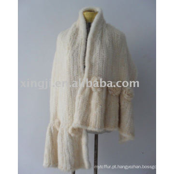 Mão Malha Natural Cor Branca Mink Fur Shawl